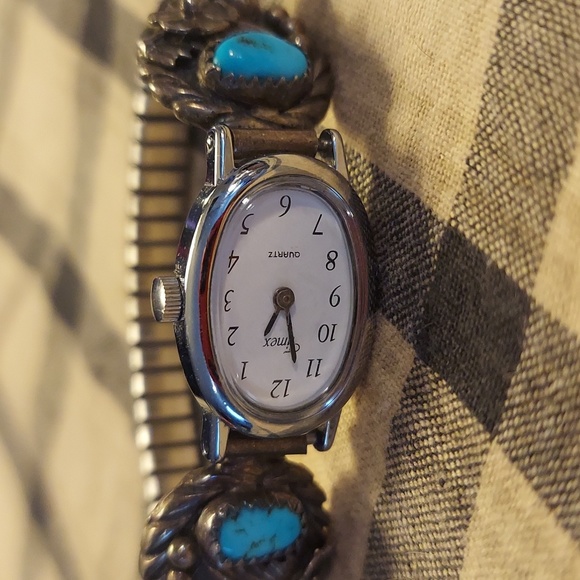 Vintage Native American Turquoise Sterling Silver Watch Bracelet - Picture 6 of 10